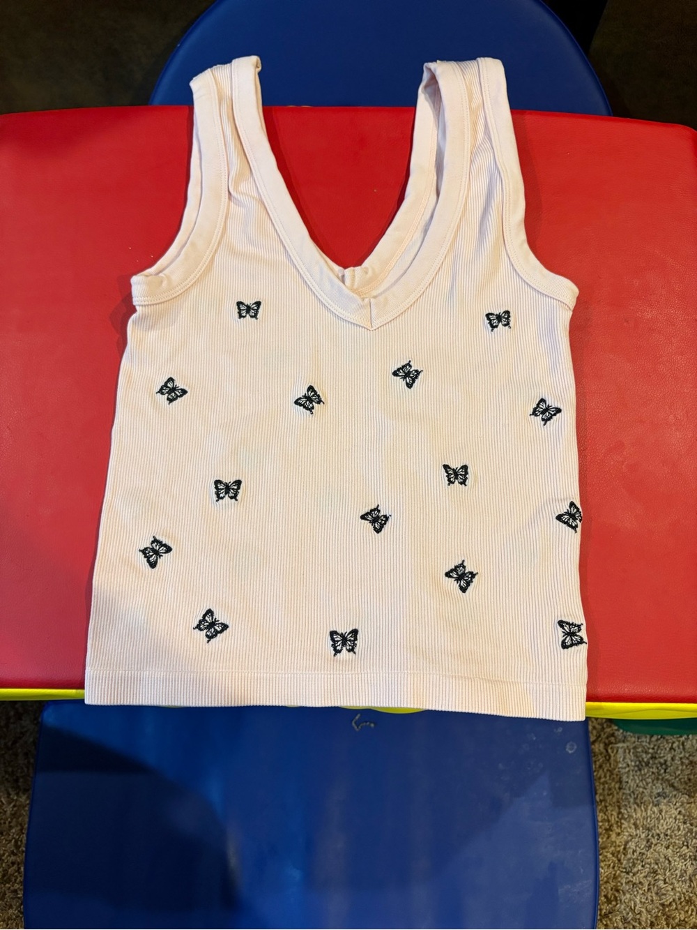 Harper Light Pink Ribbed Tank with Black Butterfly Embroidery
